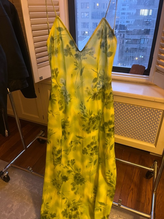 Zara Dresses & Skirts - Yellow/Green Floral Slip Dress with V-Neck